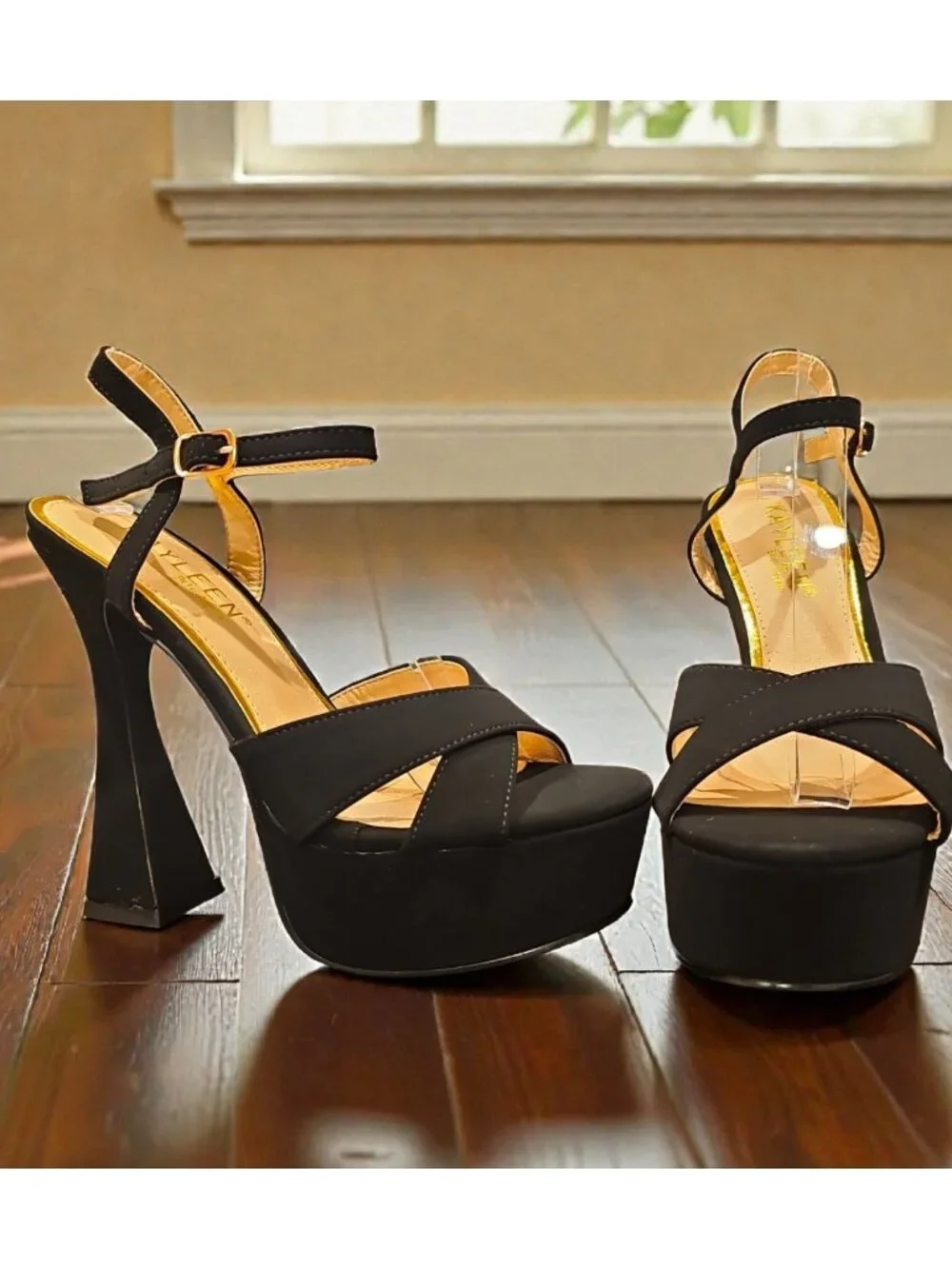 Black Platform High Heel Sandals With Ankle Strap